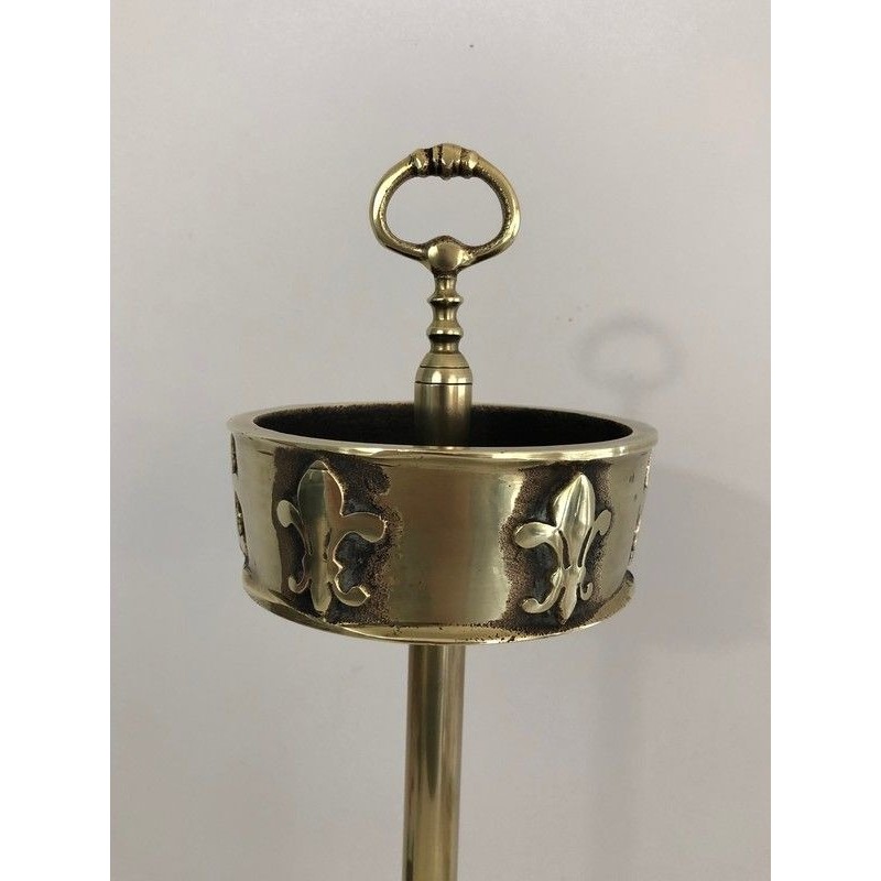 Neoclassical-Style Brass and Bronze Floor-Standing Ashtray with Fleur-de-Lis Decoration