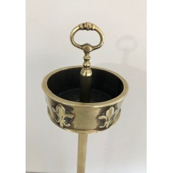 Neoclassical-Style Brass and Bronze Floor-Standing Ashtray with Fleur-de-Lis Decoration