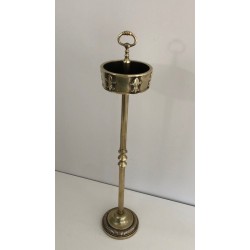 Neoclassical-Style Brass and Bronze Floor-Standing Ashtray with Fleur-de-Lis Decoration