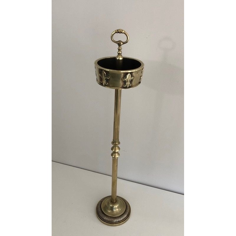 Neoclassical-Style Brass and Bronze Floor-Standing Ashtray with Fleur-de-Lis Decoration