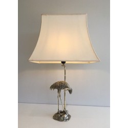 Lampe de Table en Métal Argenté au Héron par la Maison Baguès