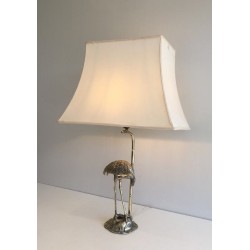 Lampe de Table en Métal Argenté au Héron par la Maison Baguès