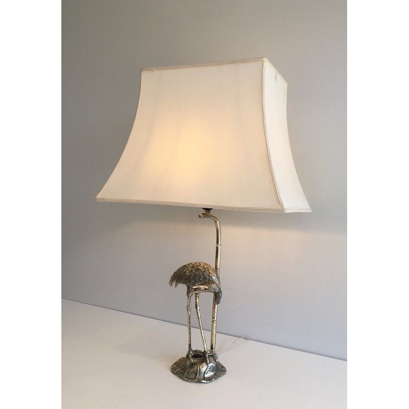 Silver-Plated Heron Table Lamp by Maison Baguès