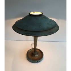 Lampe de Bureau Art Déco en Laiton Patiné, dans le Goût de Jacques Quinet ou de la Maison Perzel