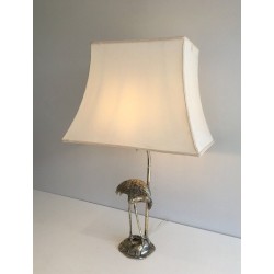 Lampe de Table en Métal Argenté au Héron par la Maison Baguès