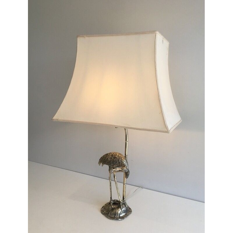 Lampe de Table en Métal Argenté au Héron par la Maison Baguès