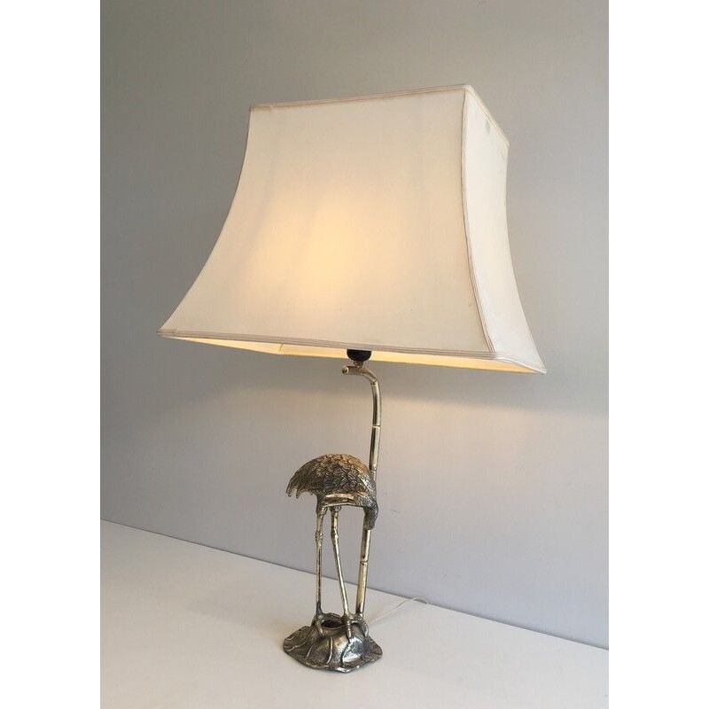 Lampe de Table en Métal Argenté au Héron par la Maison Baguès