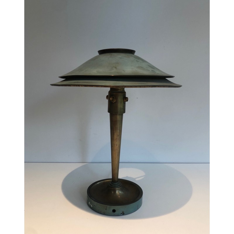 Lampe de Bureau Art Déco en Laiton Patiné, dans le Goût de Jacques Quinet ou de la Maison Perzel