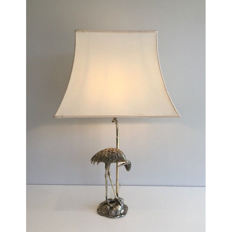 Lampe de Table en Métal Argenté au Héron par la Maison Baguès