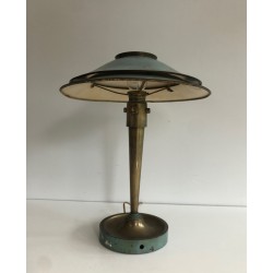 Lampe de Bureau Art Déco en Laiton Patiné, dans le Goût de Jacques Quinet ou de la Maison Perzel