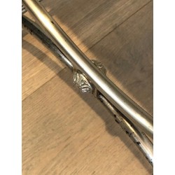 Neoclassical-Style Silvered-Steel Curule Stool with Swan Heads by Maison Jansen