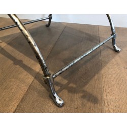 Tabouret Curule Néoclassique en Acier Argenté à Têtes de Cygnes par la Maison Jansen