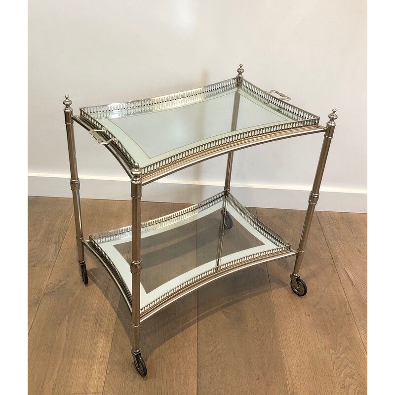 Neoclassical-Style Silver-Plated Drinks Trolley with Removable Trays