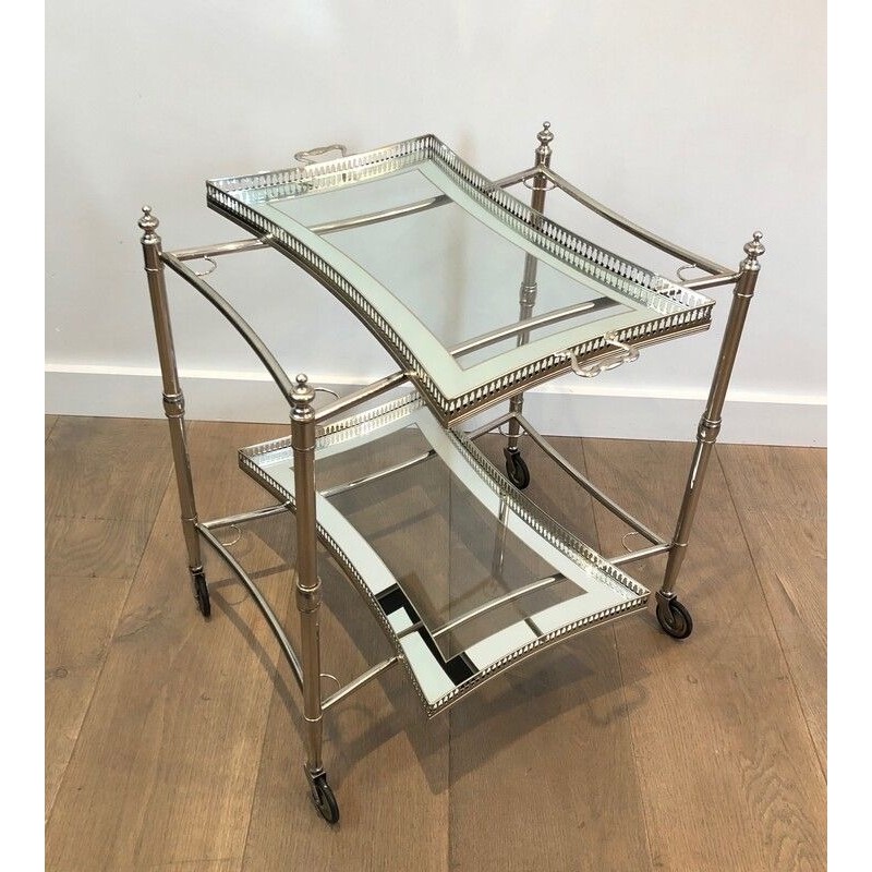 Neoclassical-Style Silver-Plated Drinks Trolley with Removable Trays