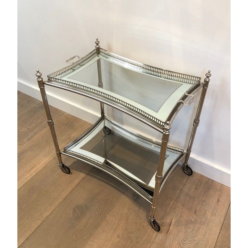 Neoclassical-Style Silver-Plated Drinks Trolley with Removable Trays