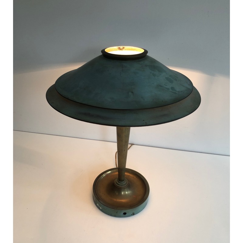 Art Déco Patinated Brass Desk Lamp, Manner of Jacques Quinet or Maison Perzel