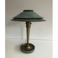 Lampe de Bureau Art Déco en Laiton Patiné, dans le Goût de Jacques Quinet ou de la Maison Perzel