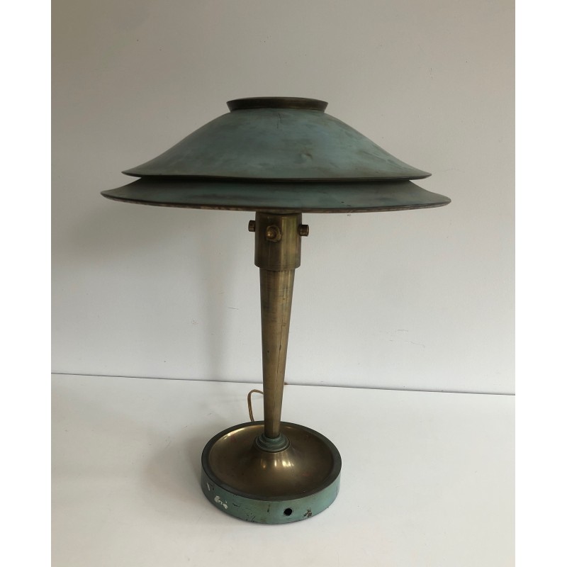 Lampe de Bureau Art Déco en Laiton Patiné, dans le Goût de Jacques Quinet ou de la Maison Perzel