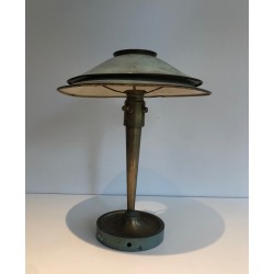 Lampe de Bureau Art Déco en Laiton Patiné, dans le Goût de Jacques Quinet ou de la Maison Perzel