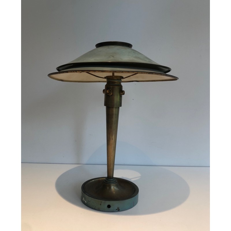 Art Déco Patinated Brass Desk Lamp, Manner of Jacques Quinet or Maison Perzel