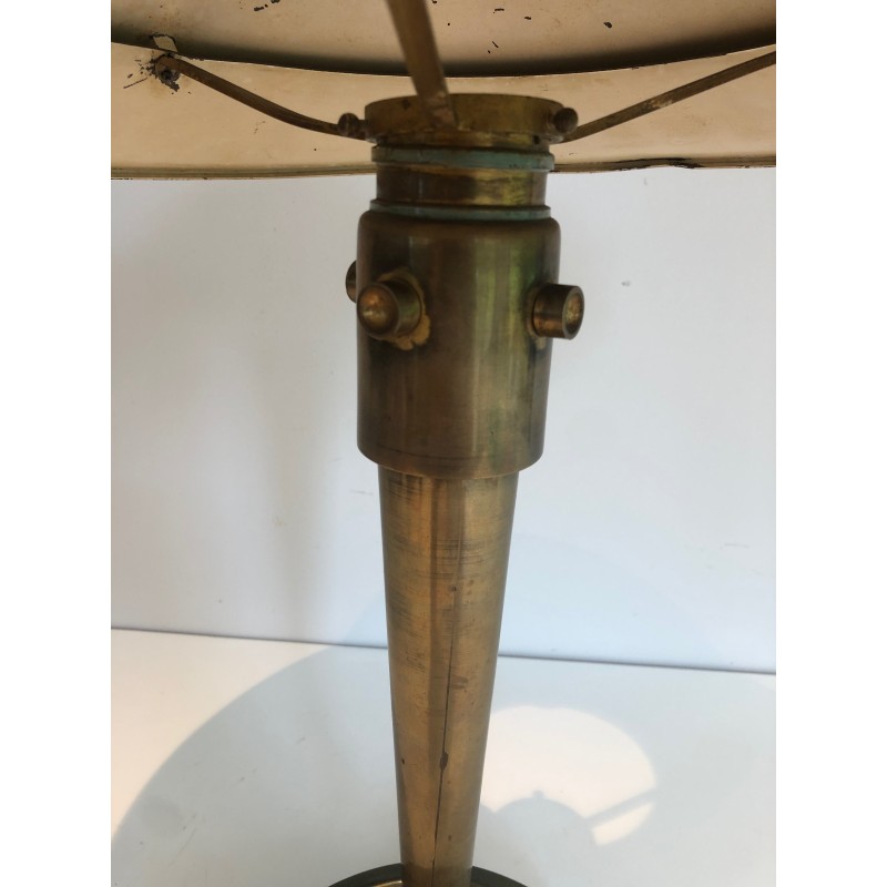 Lampe de Bureau Art Déco en Laiton Patiné, dans le Goût de Jacques Quinet ou de la Maison Perzel