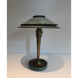 Lampe de Bureau Art Déco en Laiton Patiné, dans le Goût de Jacques Quinet ou de la Maison Perzel