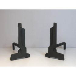 Pair of French Modernist Cast Iron and Wrought Iron Andirons