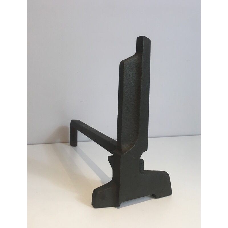 Paire de chenets Modernistes en Fonte et Fer