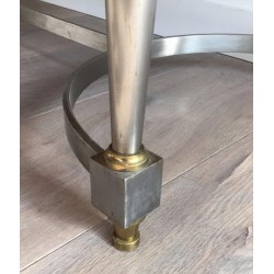 French Brushed Steel and Brass Coffee Table with Marble Top