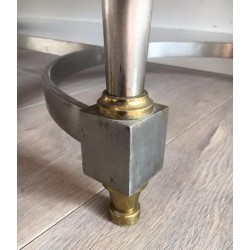 Table Basse Française en Acier Brossé et Laiton à Plateau de Marbre