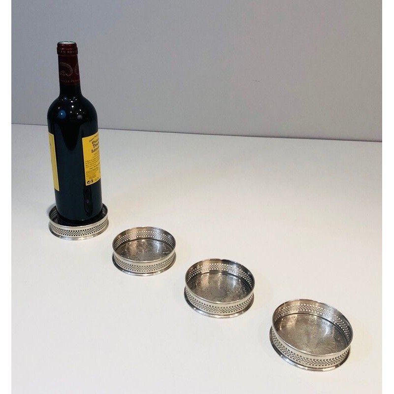 Set of Four French Silver-Plated Bottle Coasters
