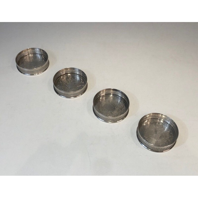 Set of Four French Silver-Plated Bottle Coasters