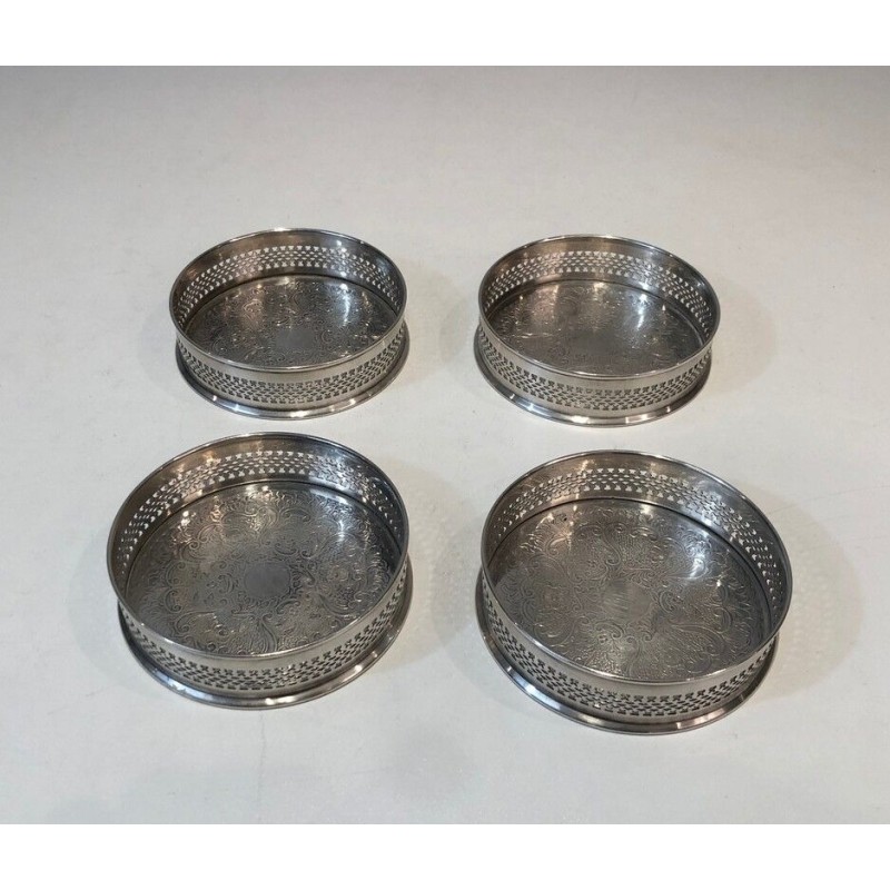 Set of Four French Silver-Plated Bottle Coasters
