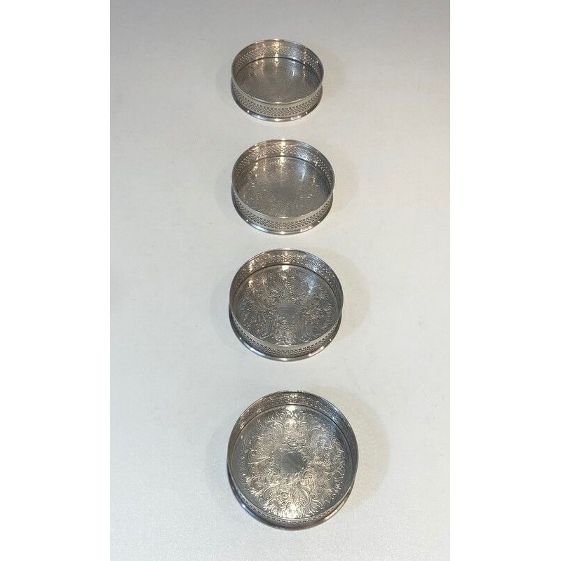 Set of Four French Silver-Plated Bottle Coasters
