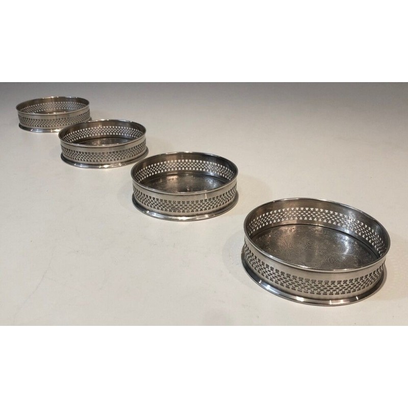 Set of Four French Silver-Plated Bottle Coasters