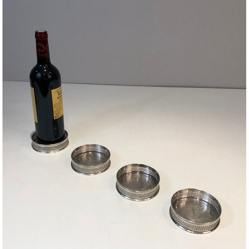 Set of Four French Silver-Plated Bottle Coasters