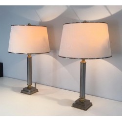 Paire de Lampes en Métal Brossé et Laiton à abat-jour inclinable par Guy Lefèvre