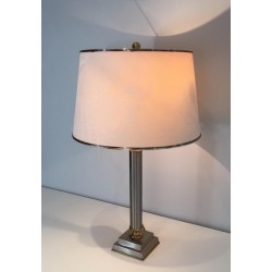Paire de Lampes en Métal Brossé et Laiton à abat-jour inclinable par Guy Lefèvre