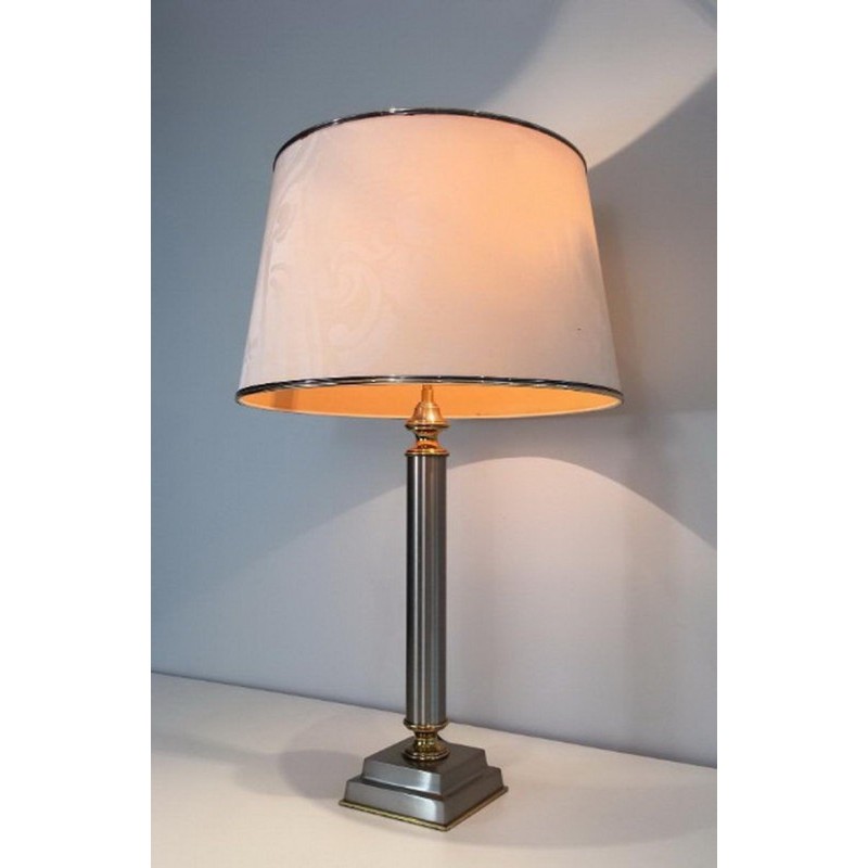 Paire de Lampes en Métal Brossé et Laiton à abat-jour inclinable par Guy Lefèvre