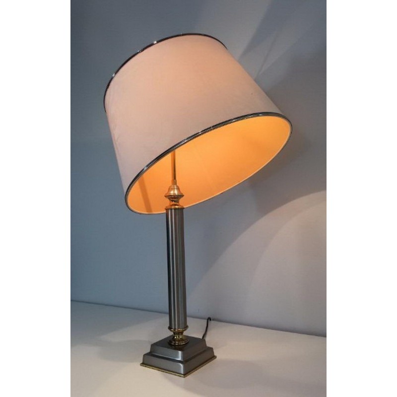 Paire de Lampes en Métal Brossé et Laiton à abat-jour inclinable par Guy Lefèvre