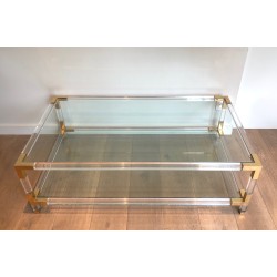 Table Basse Vintage en Plexiglass et Métal Doré dans le goût de la Maison Jansen