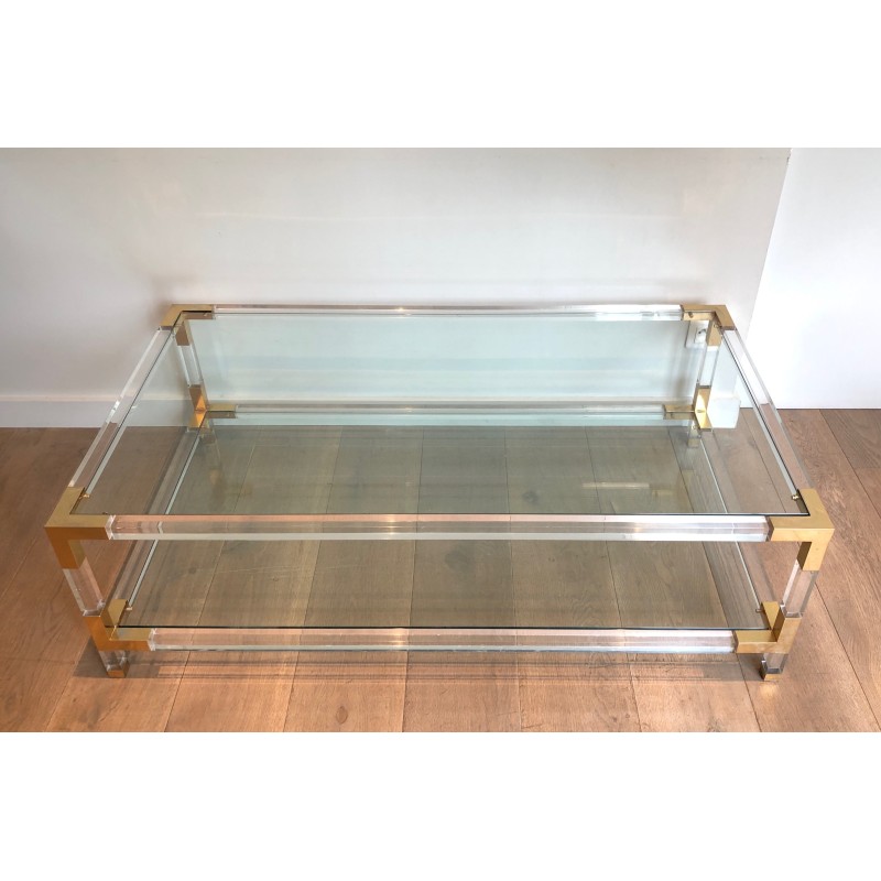 Table Basse Vintage en Plexiglass et Métal Doré dans le goût de la Maison Jansen