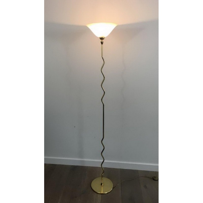 Lampadaire de Parquet en Laiton à Vasque en Verre Dépoli