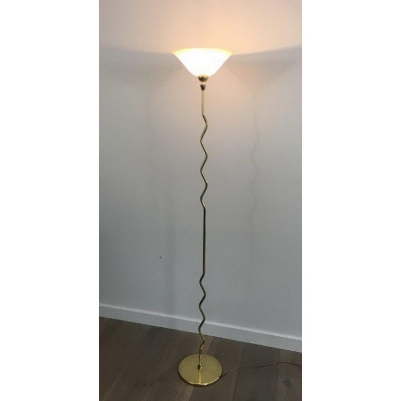 Lampadaire de Parquet en Laiton à Vasque en Verre Dépoli