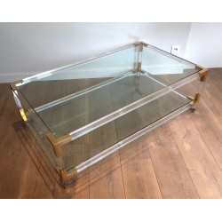 Lucite and Gilt Chrome Coffee Table in the style of Maison Jansen