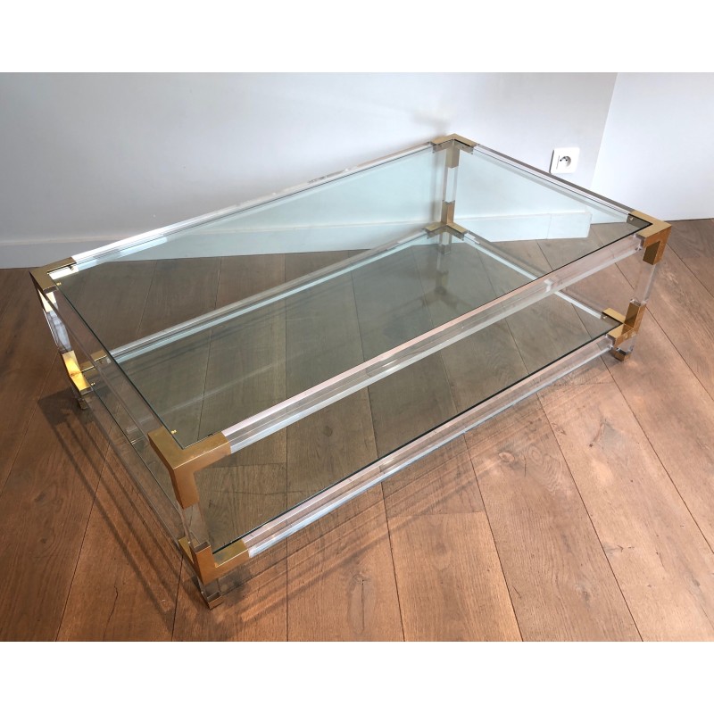 Lucite and Gilt Chrome Coffee Table in the style of Maison Jansen