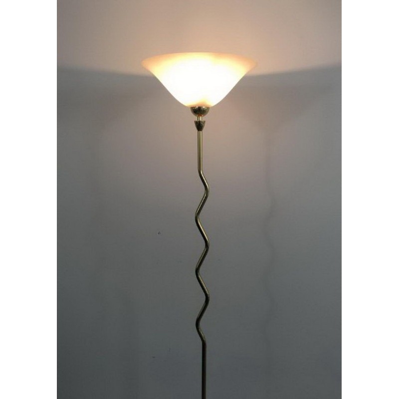 Lampadaire de Parquet en Laiton à Vasque en Verre Dépoli