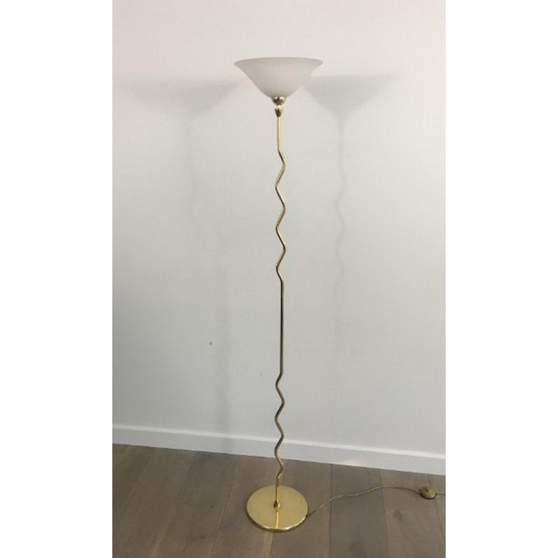 Brass Floor Lamp with Frosted Glass Cup