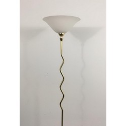 Lampadaire de Parquet en Laiton à Vasque en Verre Dépoli
