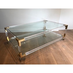 Table Basse Vintage en Plexiglass et Métal Doré dans le goût de la Maison Jansen